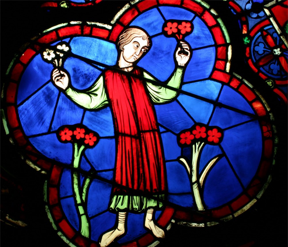 Cathdrale Notre Dame de Paris, rosace ouest, vitrail de la floraison