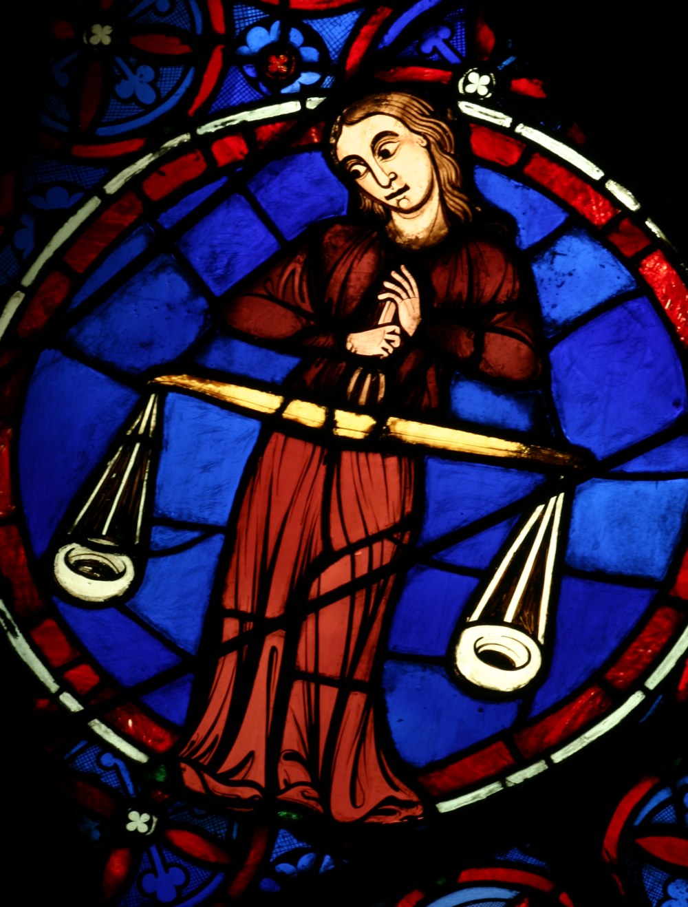 Cathdrale Notre Dame de Paris, vitrail de la Balance, signe du zodiaque